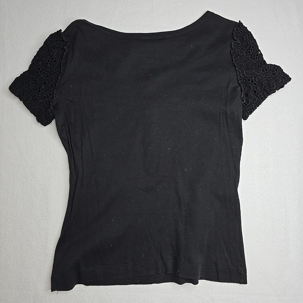 Dolce & Gabbana Women Black Shirt Size 44 Pearl Button Closure Lace Sleeve  US 8 - Picture 8 of 12